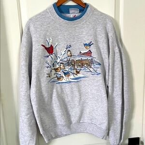 Vintage Jerzees tag Gray Crewneck Sweater with Bird Design